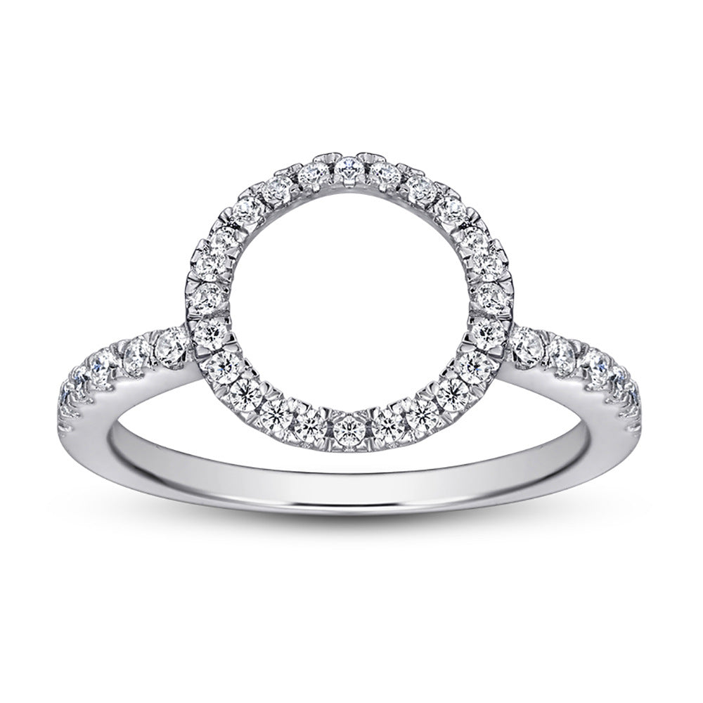 Round Zircon Soleste Halo with Circle Silver Ring Set