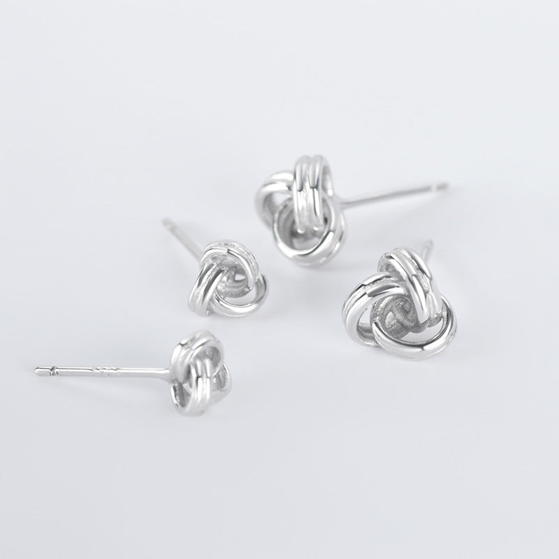 Hollowed-out Geometric Three Rings Silver Stud Earrings for Women