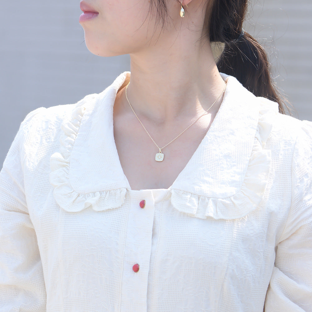 Eight-pointed Star Zircon Square Pendant Sterling Silver Necklace for Women