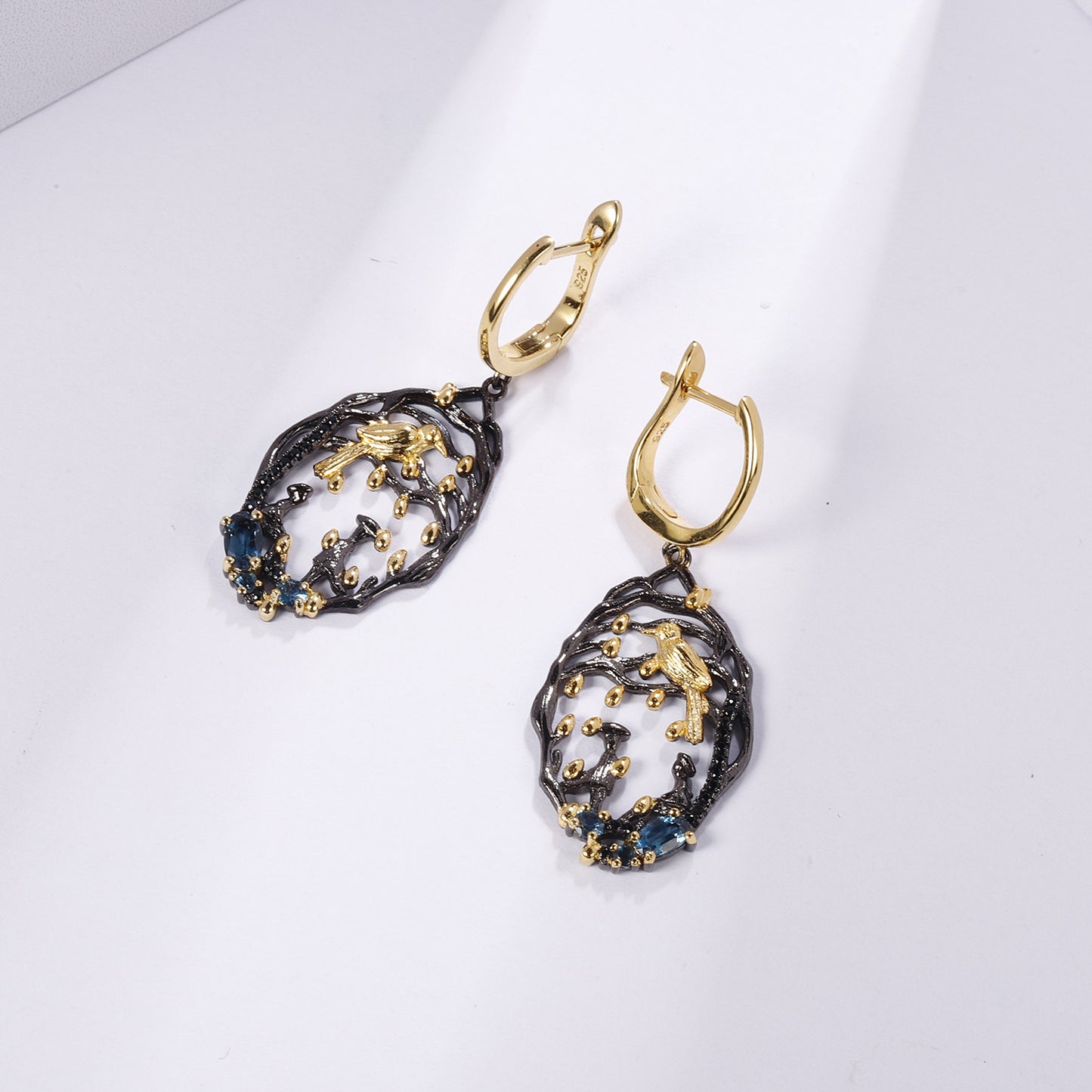 Colourful Gemstone Forest Silver Drop Earrings for Women