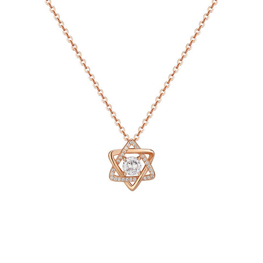 Hexagonal Star with Zircon Silver Necklace for Women