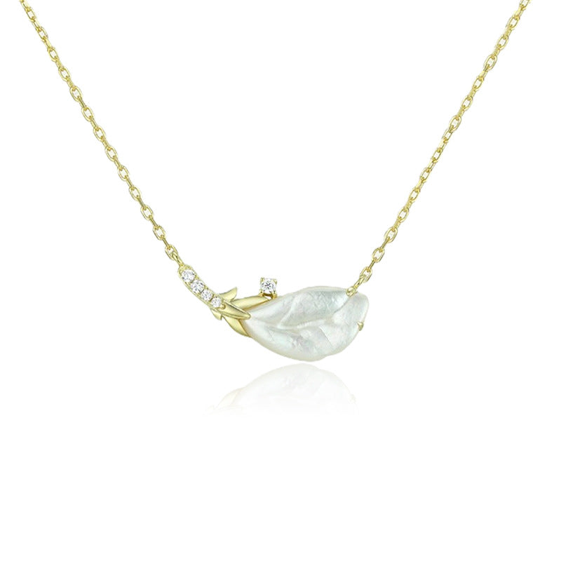 Mother-of-pearl Feather with Zircon Pendant Silver Necklace for Women