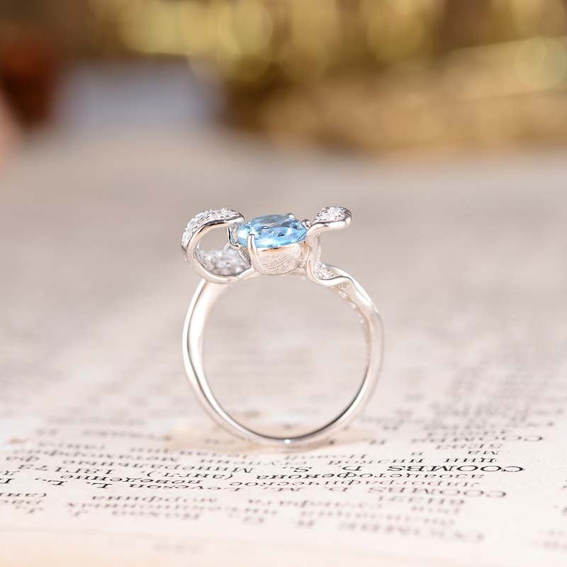 Sky Blue Natural Topaz 7*9mm Oval Ice Cut Waves Luxurious Silver Ring for Women