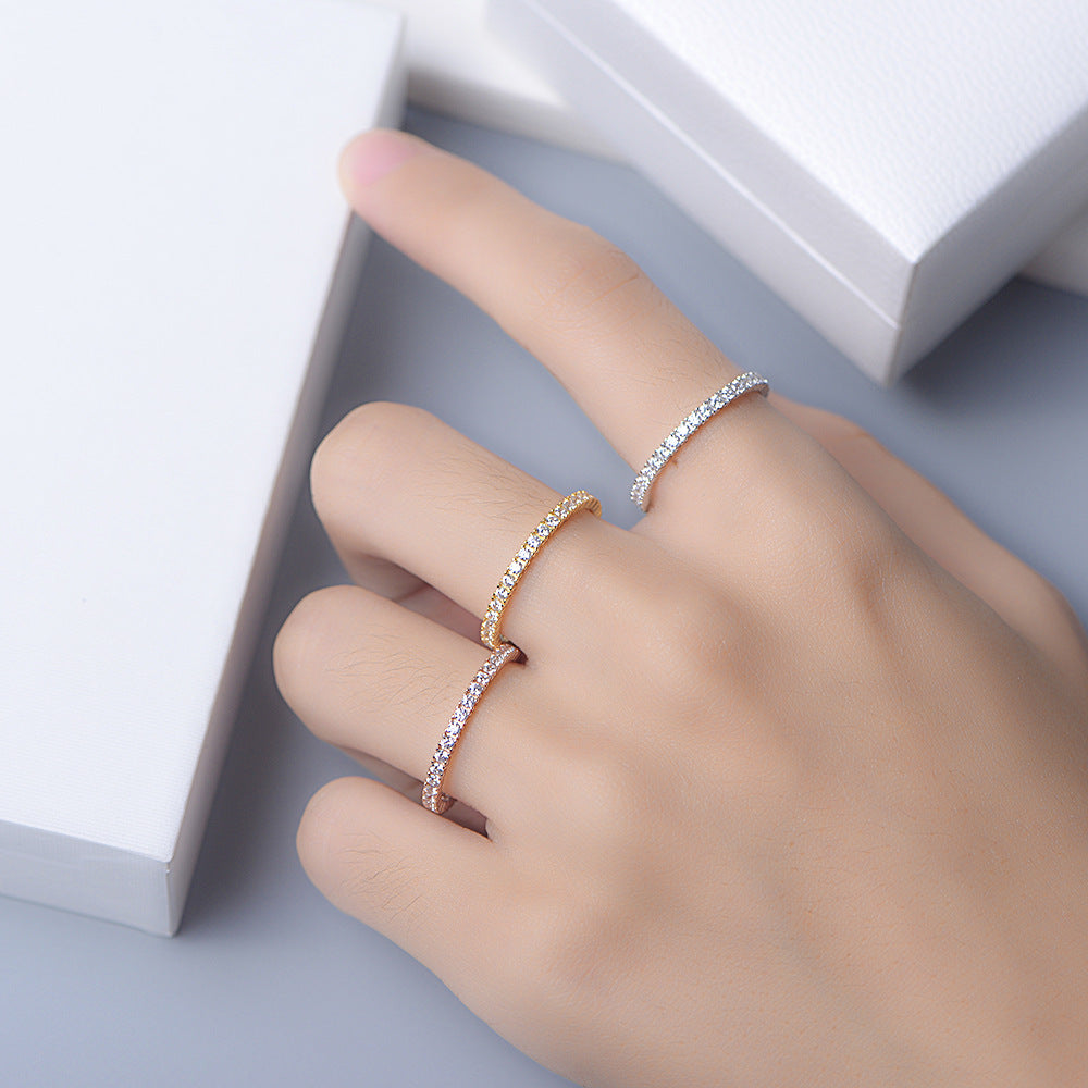 European INS Style Full Zircon Eternity Sterling Silver Ring for Women
