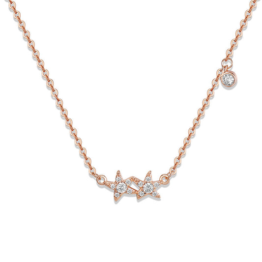 Zircon Double Starfish Pendant Silver Necklace for Women