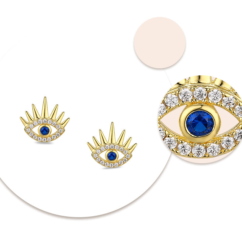 Devil's Eye with Blue Zircon Silver Studs Earrings for Women