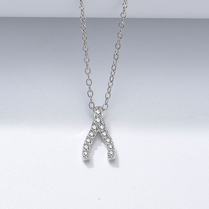 Geometric Herringbone with Zircon Pendant Sterling Silver Necklace for Women