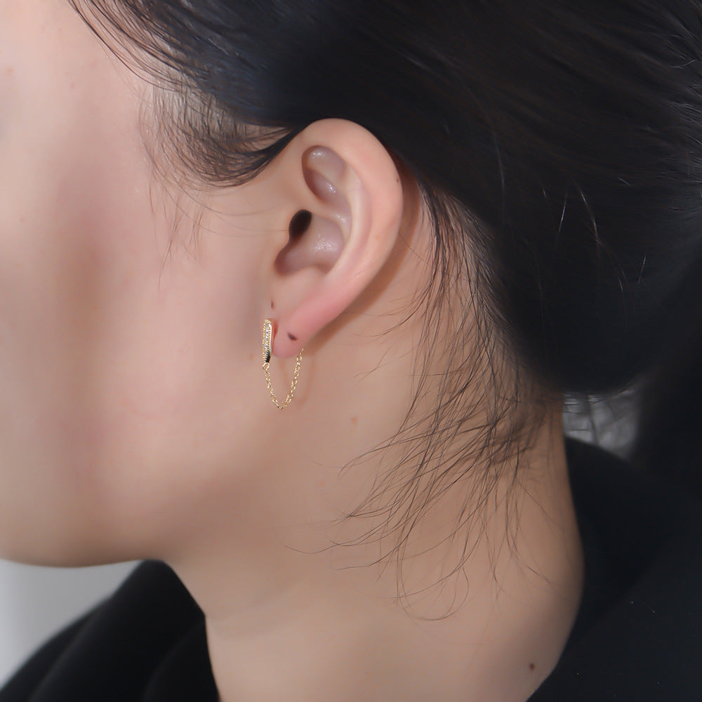 Pear Drop Zircon Chain Tassel Silver Studs Earrings for Women