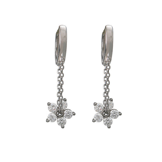 Zircon Cherry Blossom Pendant Silver Hoop Earrings for Women
