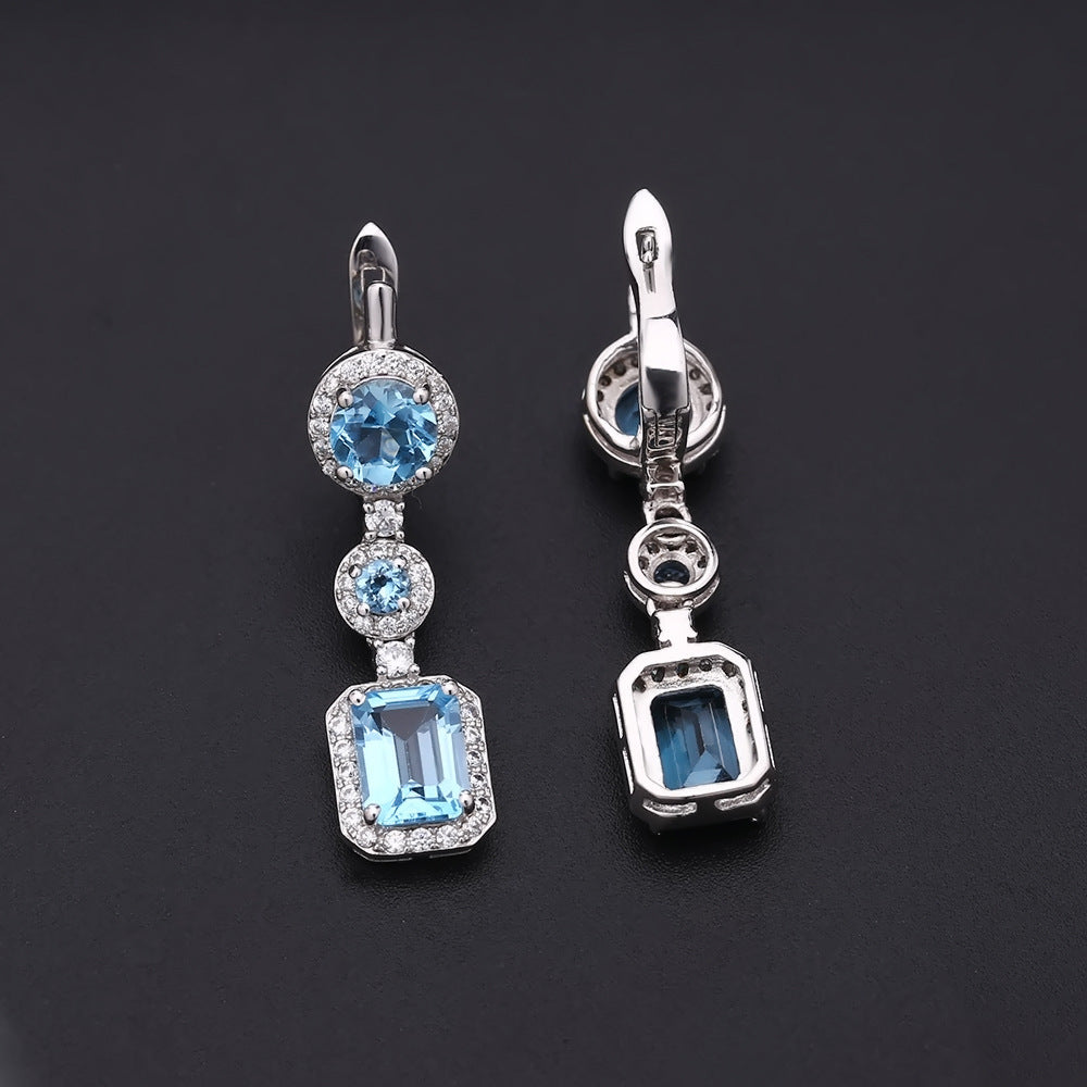 Natural Colourful Gemstones Soleste Halo Beading Silver Drop Earrings for Women