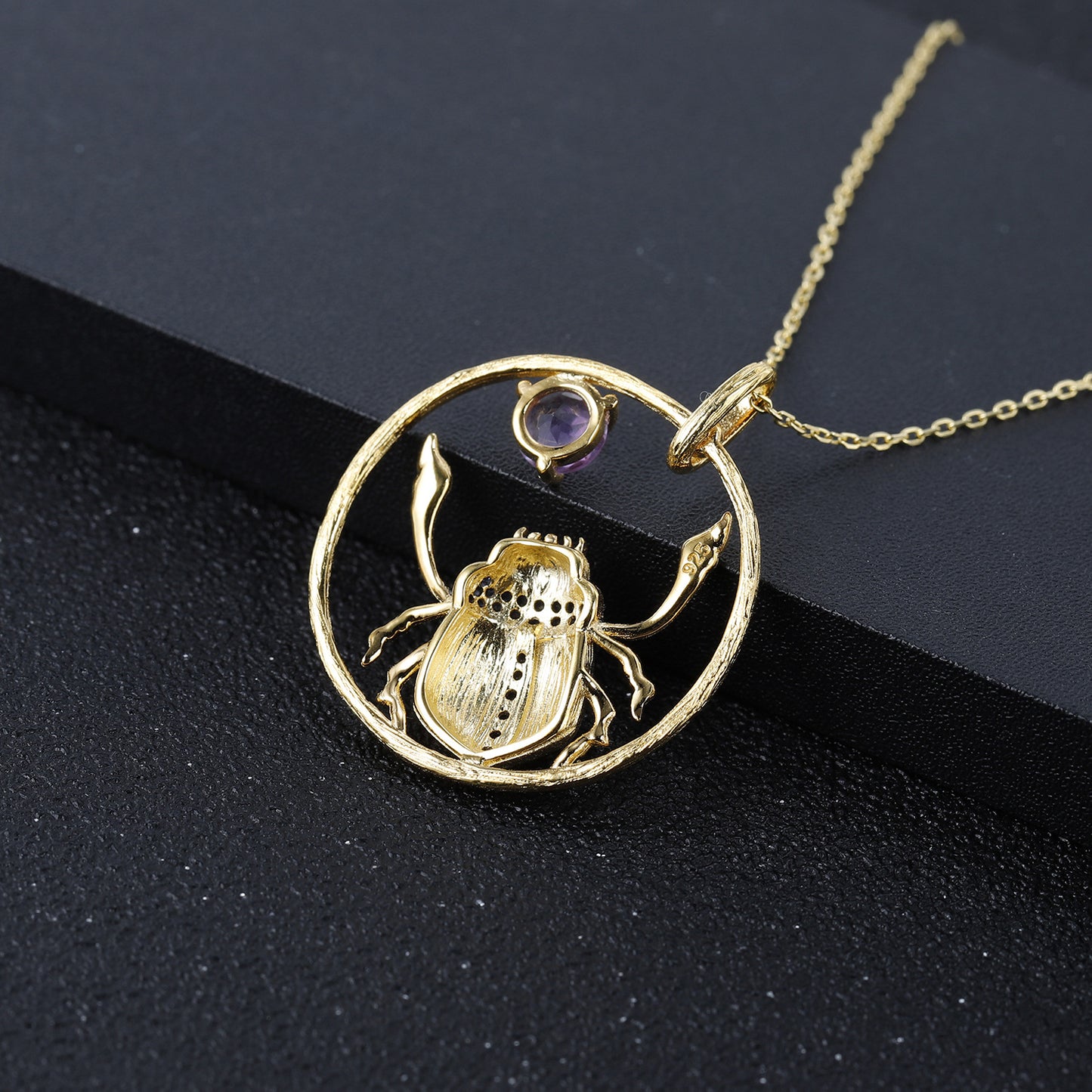 Designer Premium Insect Element Personality Design Natural Amethyst Silver Necklace for Women