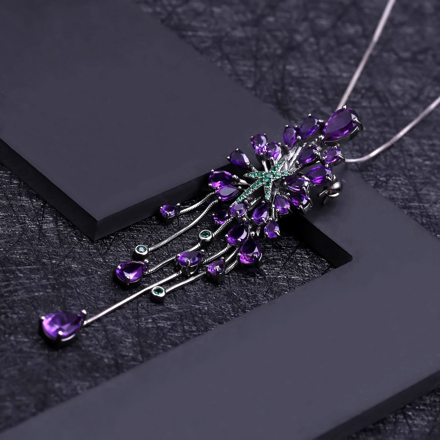 Starry Sky High Class Jewelry Natural Amethyst Tassels Pendant Silver Necklace for Women