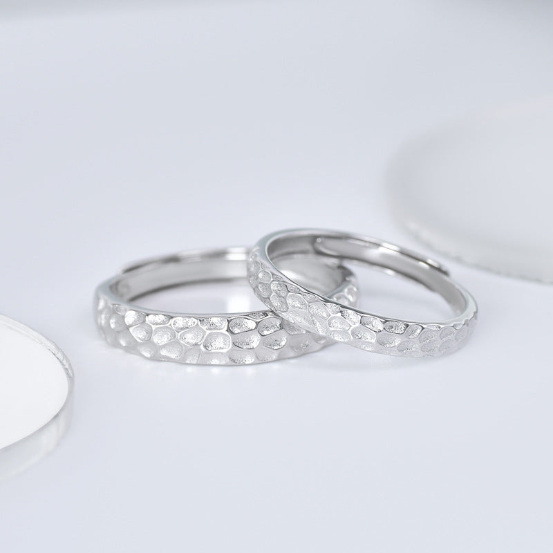 Irregular Concave-convex Texture Silver Couple Ring for Women