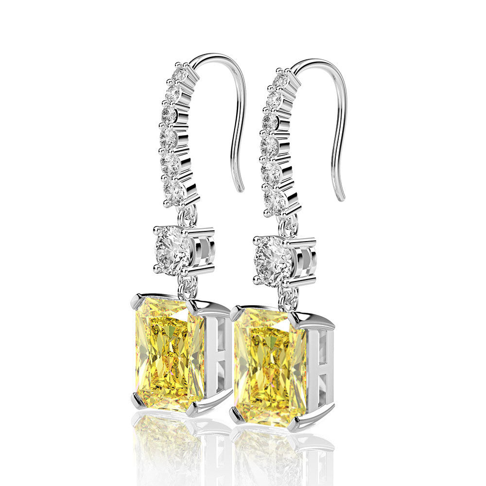 Rectangle Zircon Silver Hook Earrings