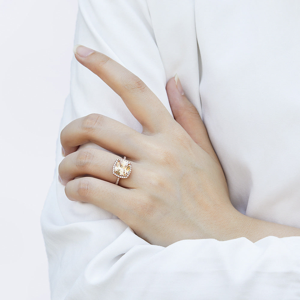 Cushion Cut Zircon Soleste Halo Silver Ring for Women