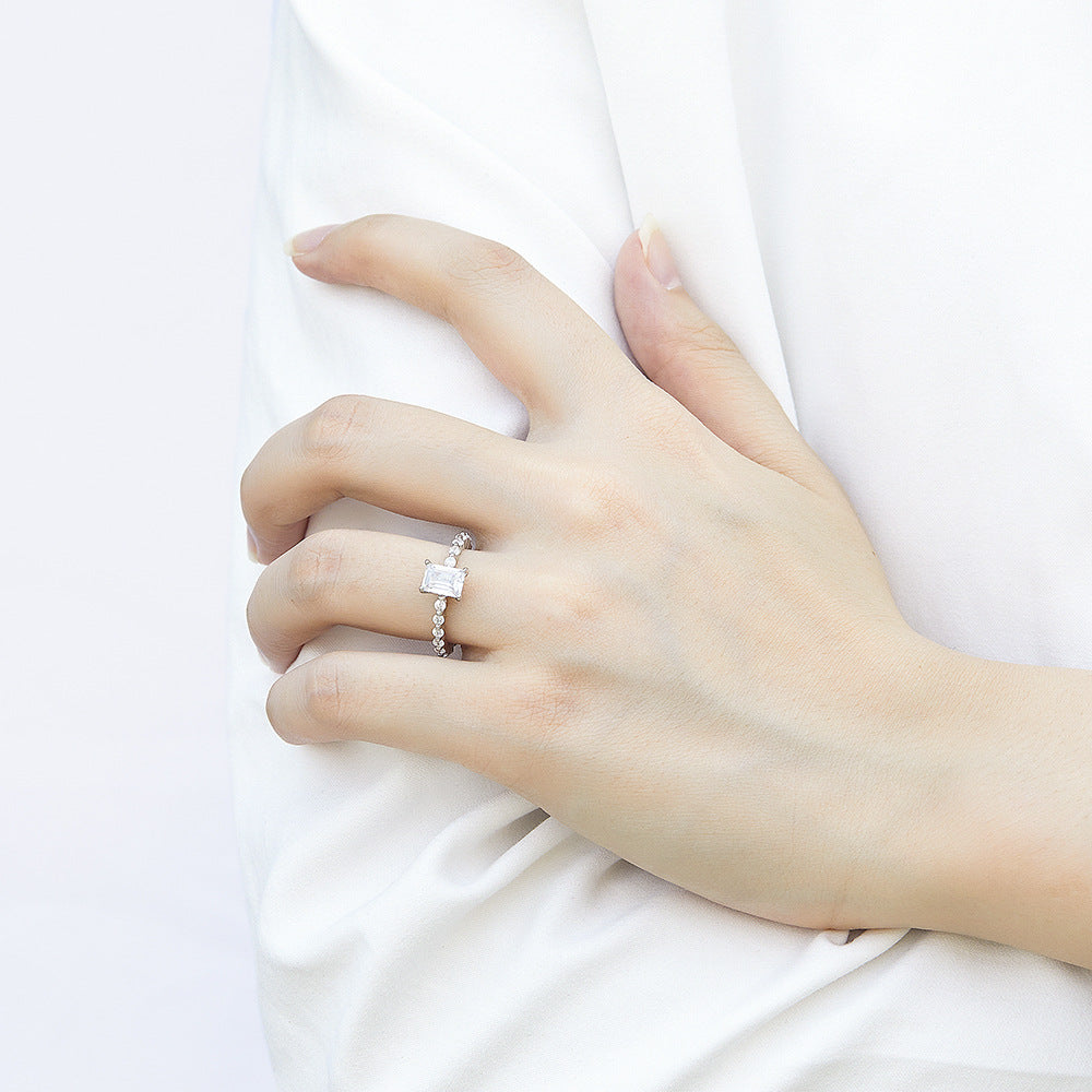 (1.0CT) Emerald Cut Zircon Solitaire Silver Ring for Women