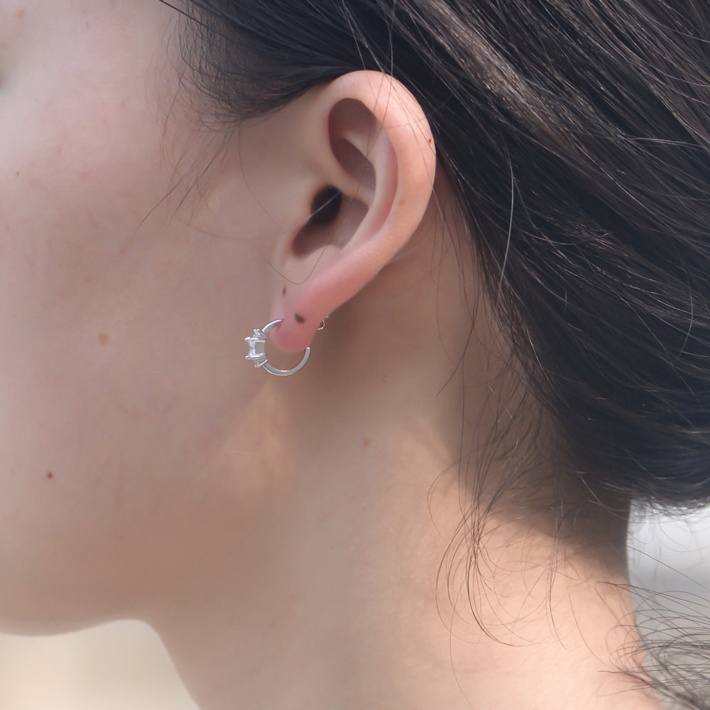 Geometric Square Zircon Sterling Silver Studs Earrings for Women