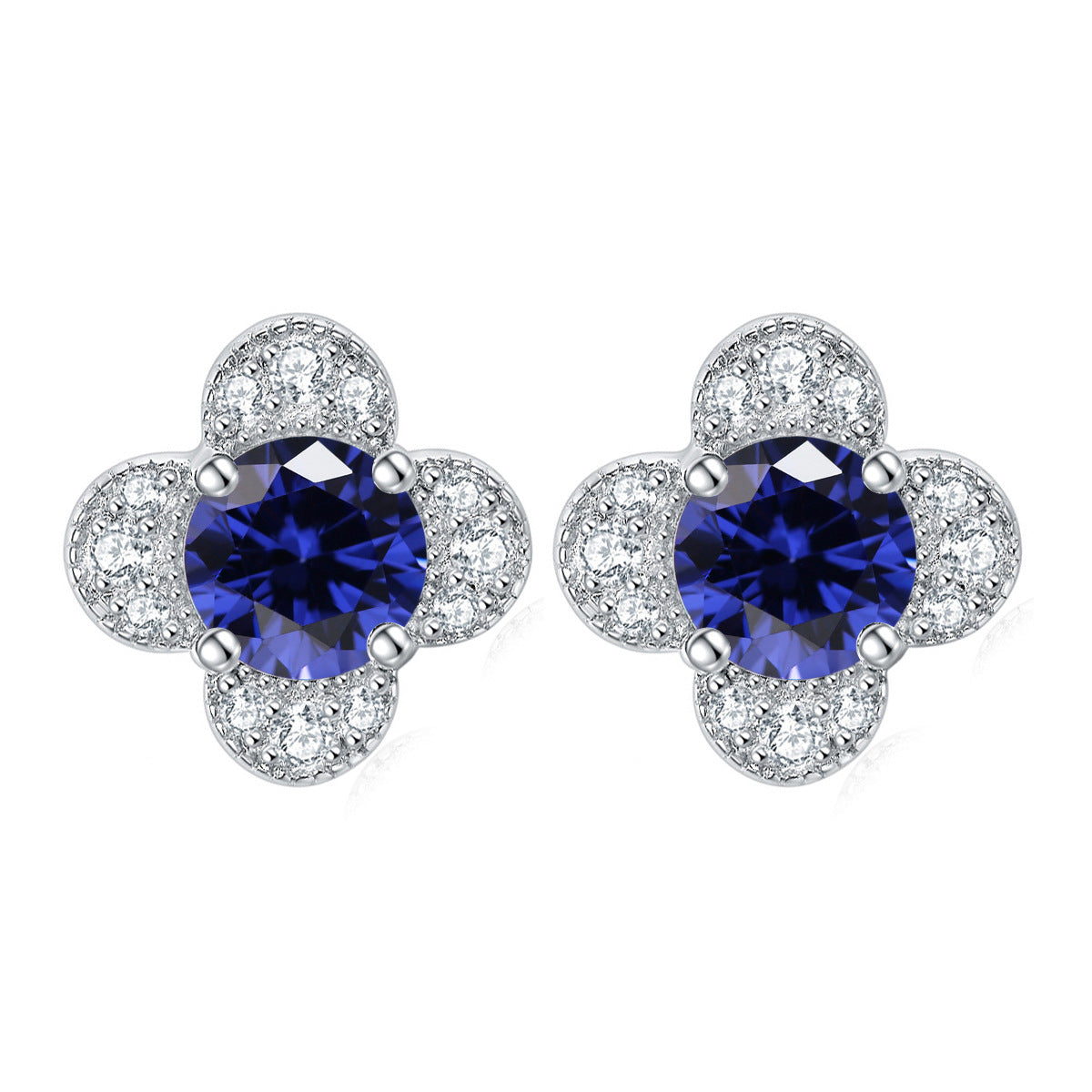 Colourful Round Zircon Clover Silver Studs Earrings for Women