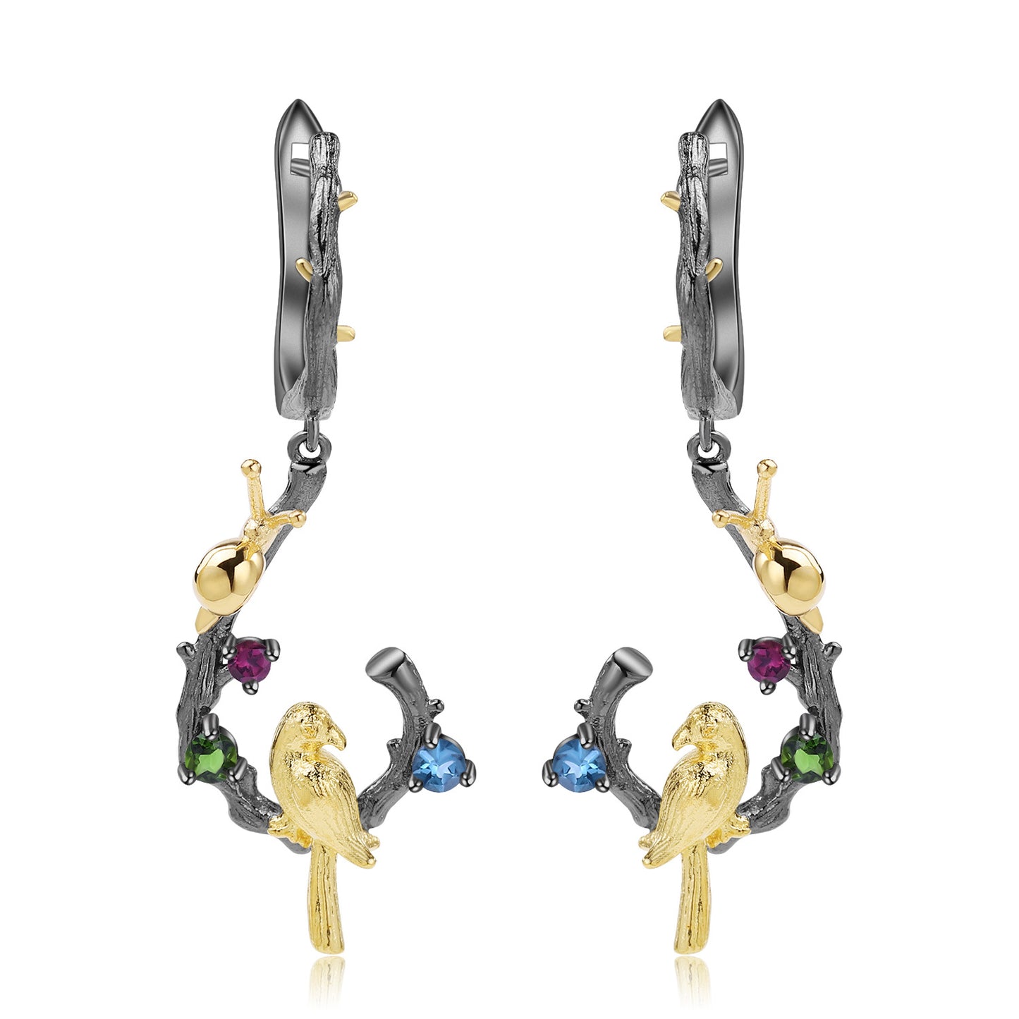 Natural Wind Bird Design 925 Silver Natural Gemstone Earrings for Women