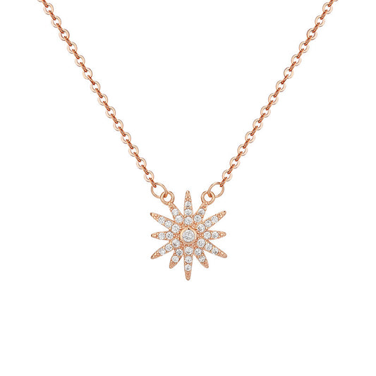 Zircon Sunflower Pendant Silver Necklace for Women