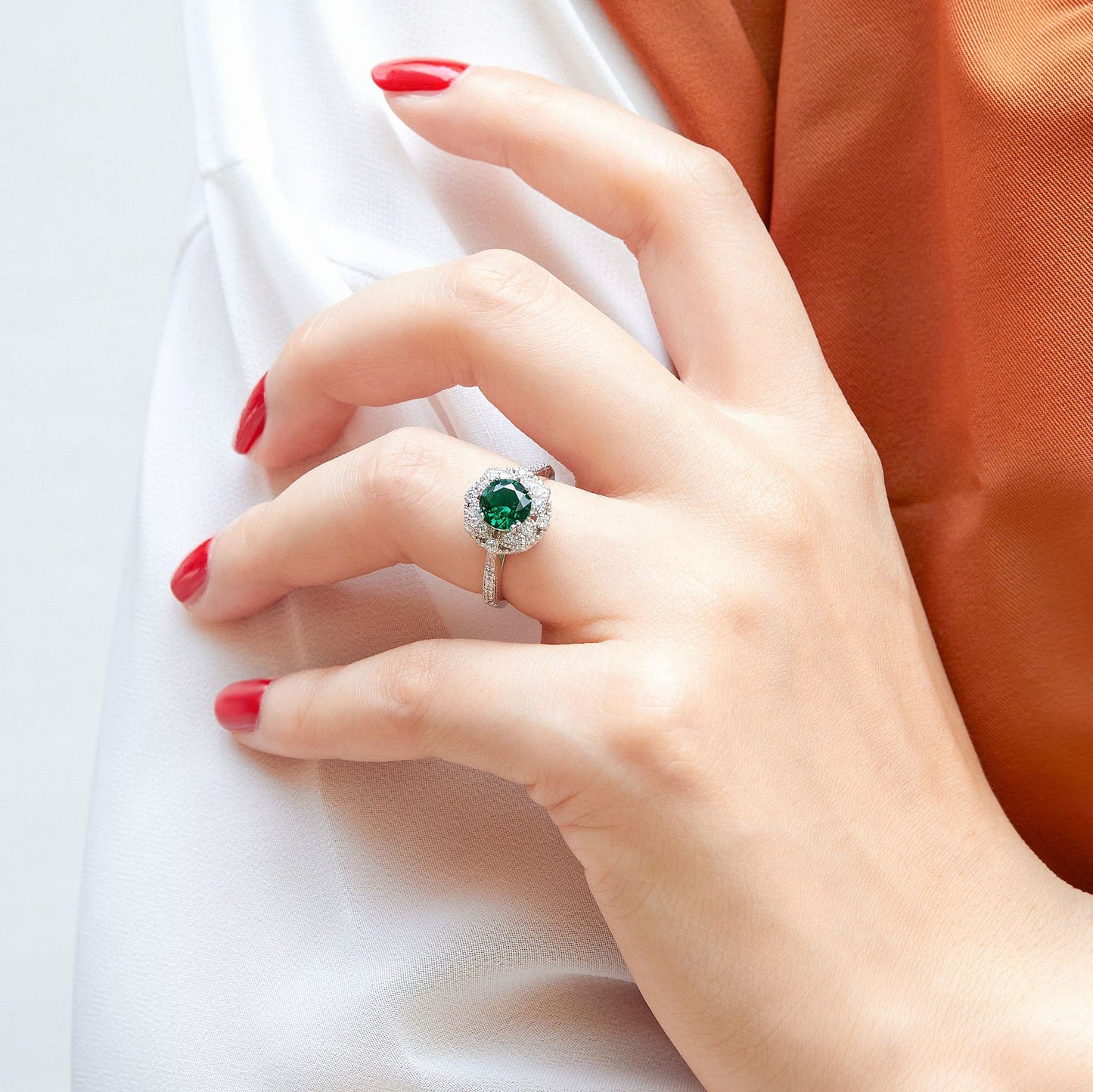 Colourful Round Zircon Octagon Soleste Halo Silver Ring for Women