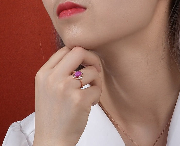 Light Luxury Six-shot Star Red Sapphire Rose Gold Colour Ring New European and American Fashion Gold Colour Ring for Women