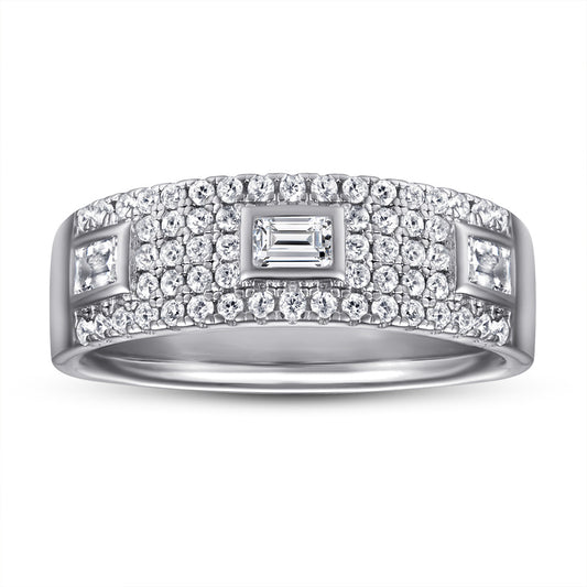 Wide Style with Zircon Silver Ring