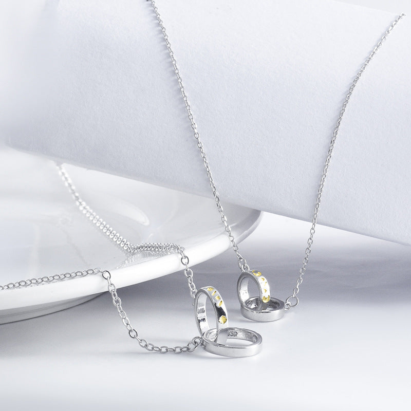 Double Circle Buckle Meteor Stars and Moon Silver Couple Necklace for Women