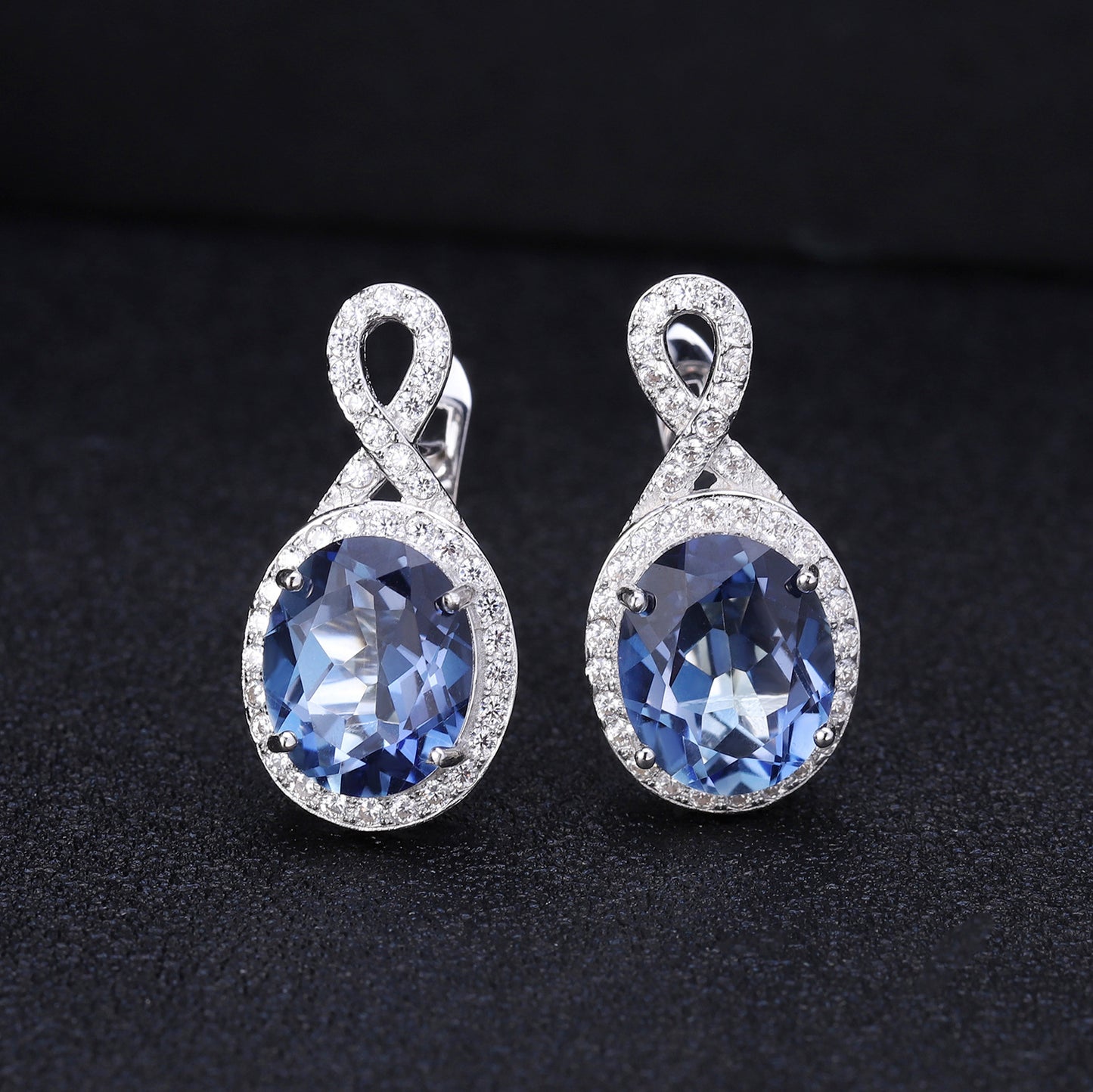 European Vintage Style Topaz Oval Shape Silver Studs for Women