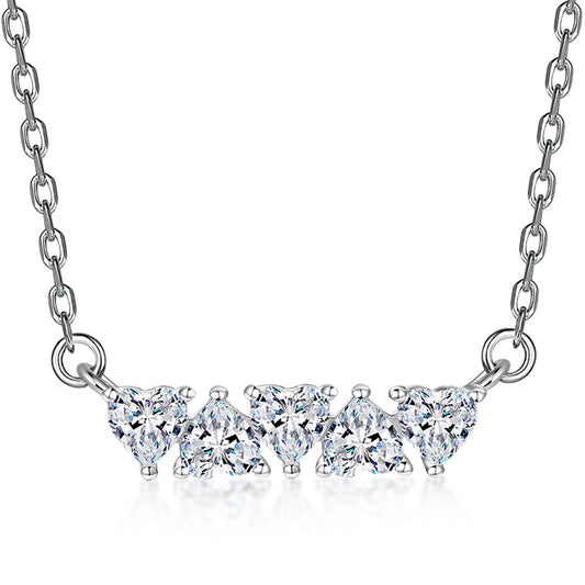 Single Row Heart Zircon Pendant Silver Necklace for Women