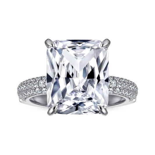 Radiant Cut Zircon Four Prongs Solitaire Silver Ring
