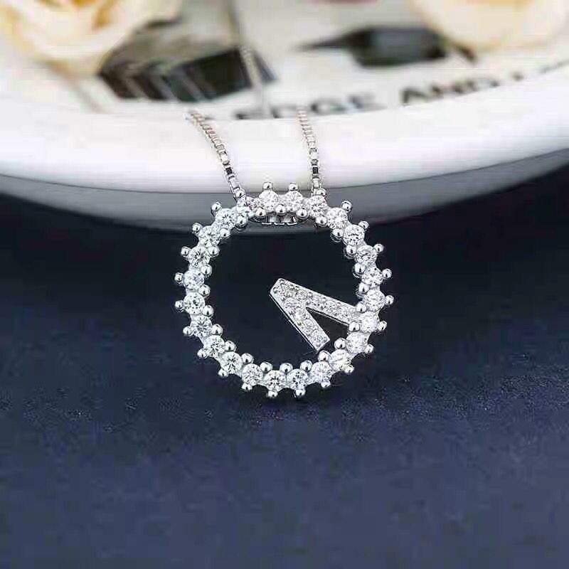 Zircon Round Clock Pendant Silver Necklace for Women