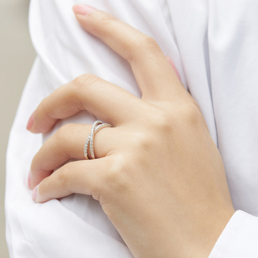 X-shape with Zircon Silver Ring
