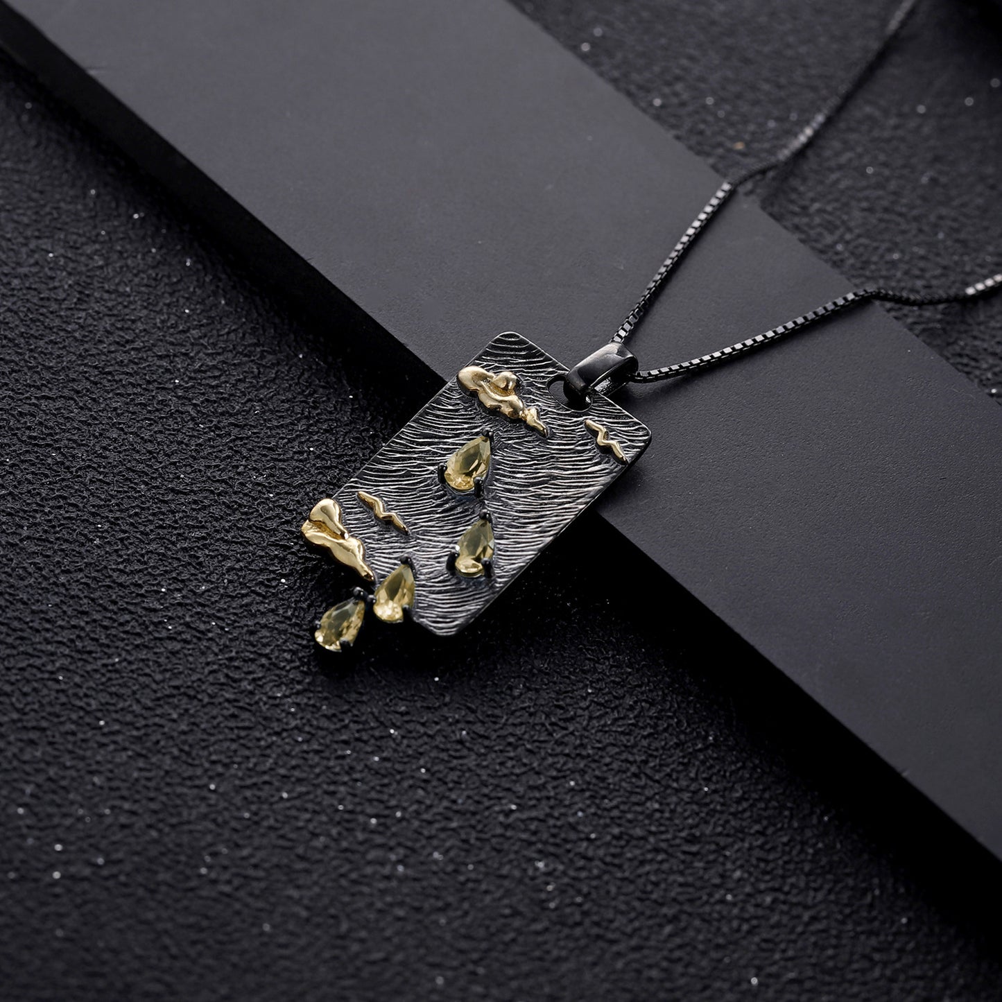 Italian Craft Retro Premium Design Natural Colourful Gemstone Rainy Rectangle Pendant Silver Necklace for Women