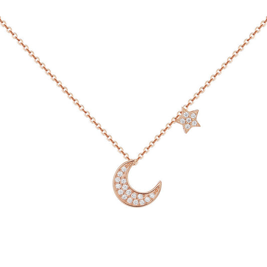 Zircon Moon Pendant with Star Silver Necklace for Women