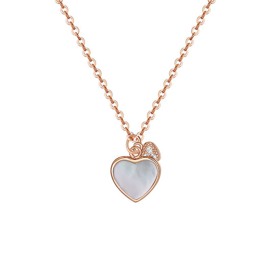 Mother of Pearl Heart with Zircon Love Silver Necklace for Women