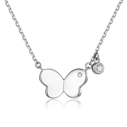 Smooth Butterfly with Zircon Pendant Silver Necklace for Women