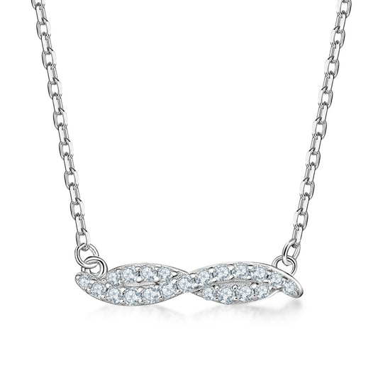 Zircon Ribbon Pendant Silver Necklace for Women
