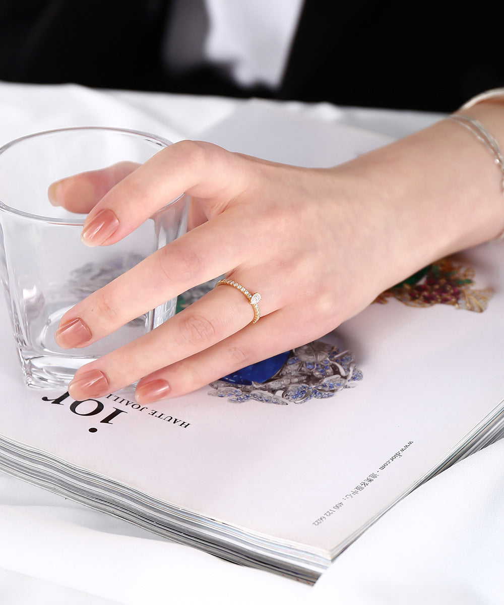 White Zircon Water Droplet Cathedral Sterling Silver Ring for Women