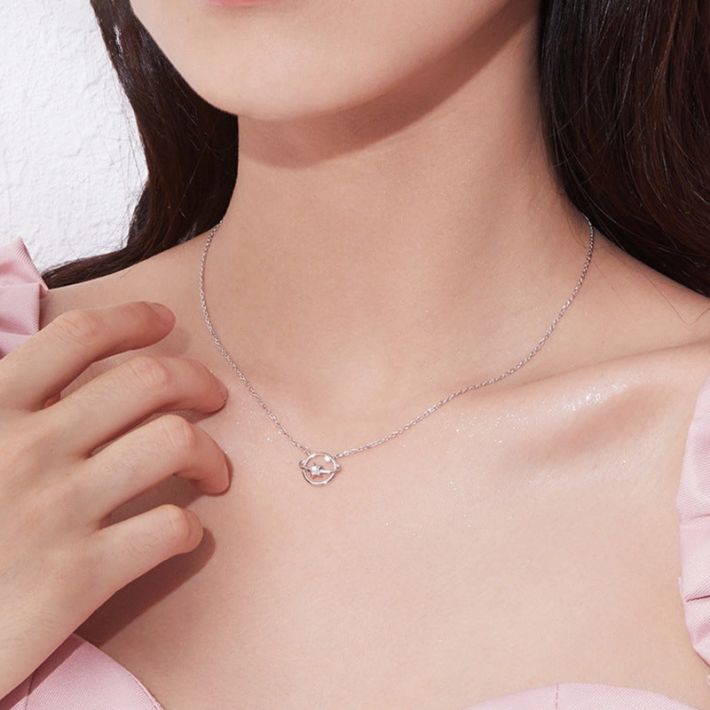 Star Planet with Zircon Pendant Silver Necklace for Women