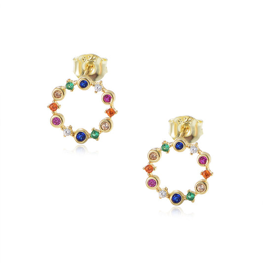 Colourful Mardi Gras Earrings-Zircon Wreath Silver Studs Earrings for Women