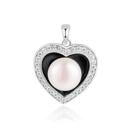 (Pendant Only) 9MM Freshwater Pearl with Zircon Heart-shape Silver Pendant for Women