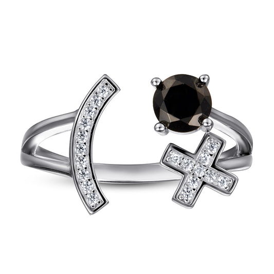 Style Black Round Zircon with X Silver Ring