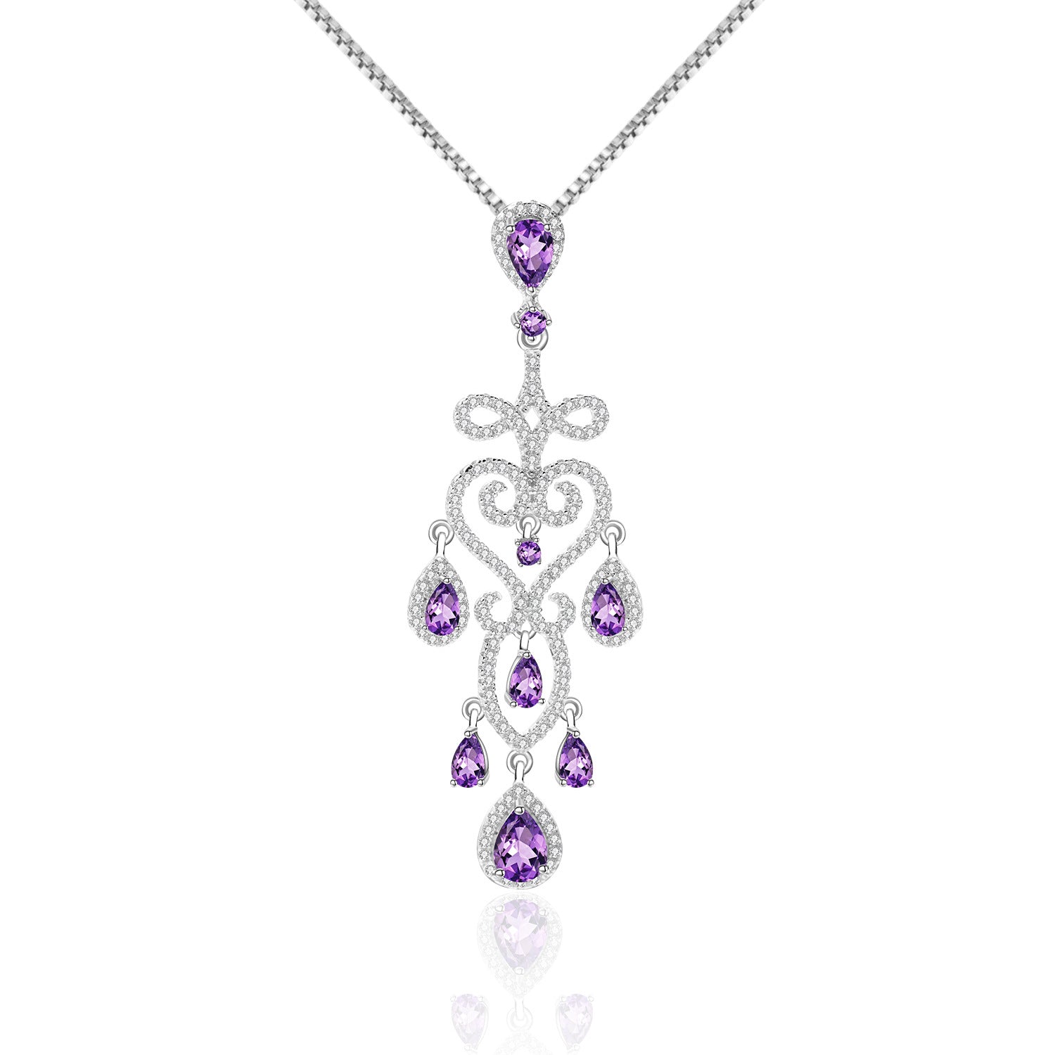 French Romantic Luxury Natural Amethyst Premium Pendant Necklace for Women