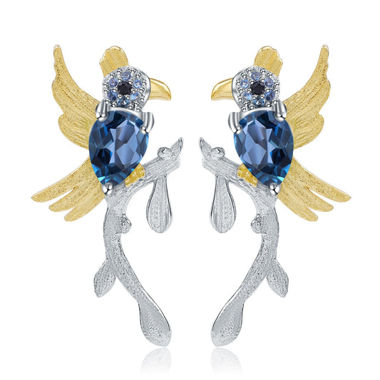 Magpie Design 925 Silver Natural London Blue Topaz Earrings for Women