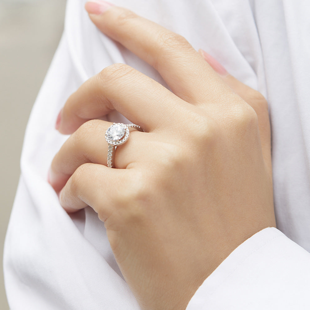 (1.0CT) Round Zircon Soleste Halo Silver Ring for Women