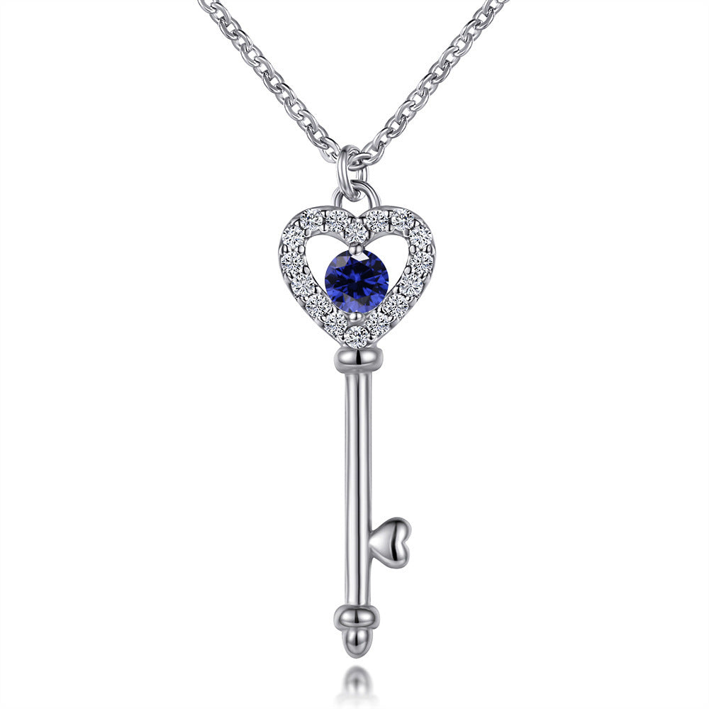 Love Key with Zircon Pendant Silver Necklace for Women