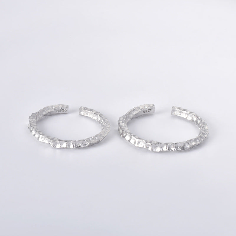 Irregular Concave-convex Rock Texture Silver Couple Ring for Women