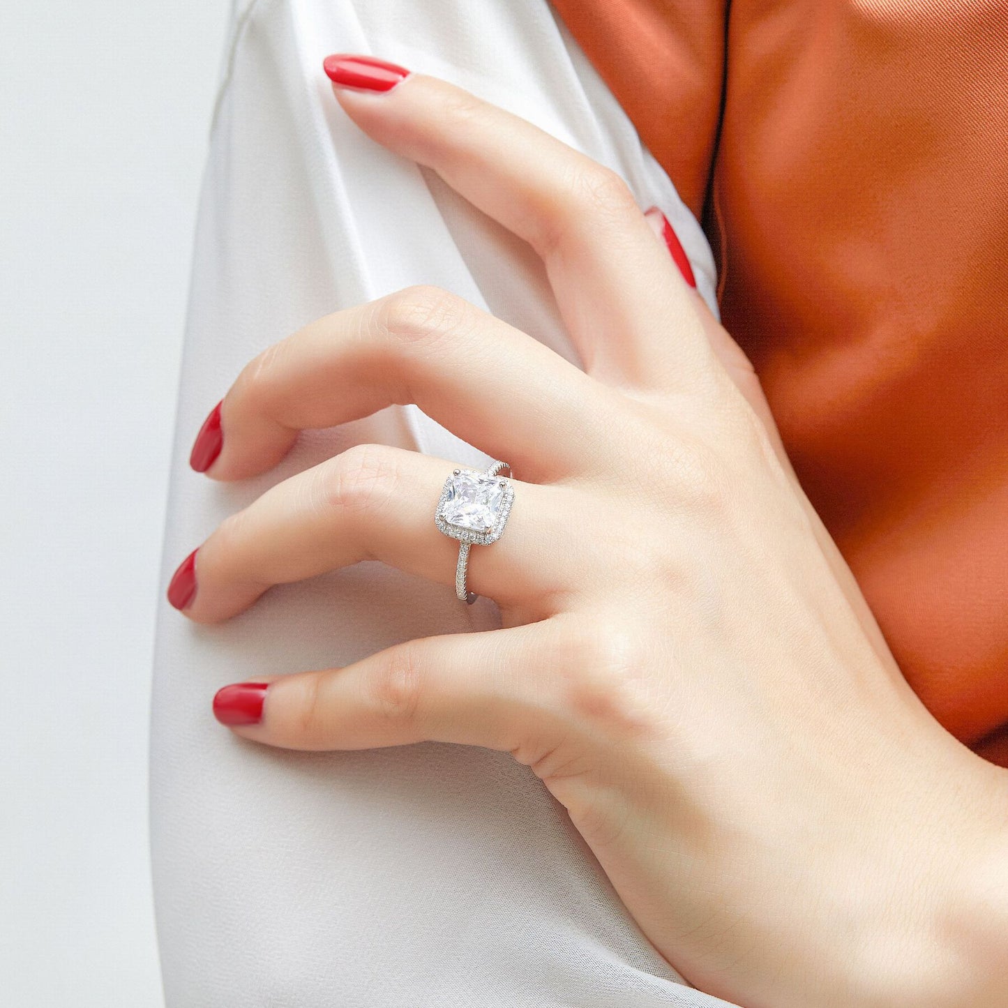 Cushion Cut Zircon Soleste Halo Silver Ring for Women