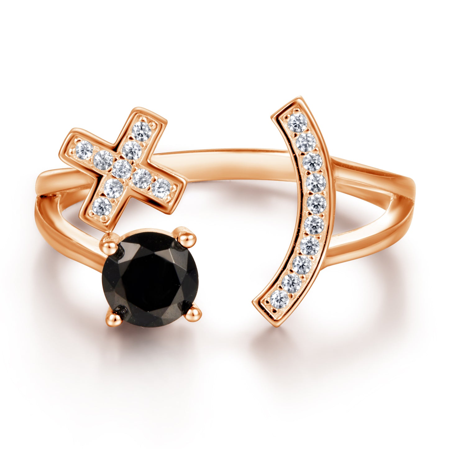 Style Black Round Zircon with X Silver Ring